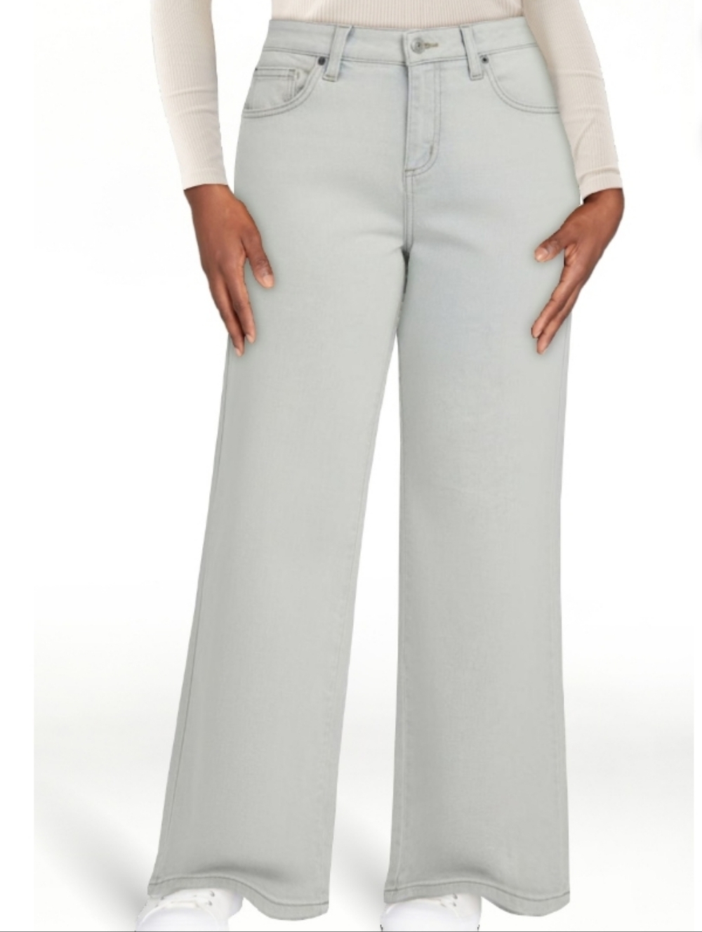 Low-Rise Cotton Wide Leg Jeans in Light Gray Indigo Women Size 10